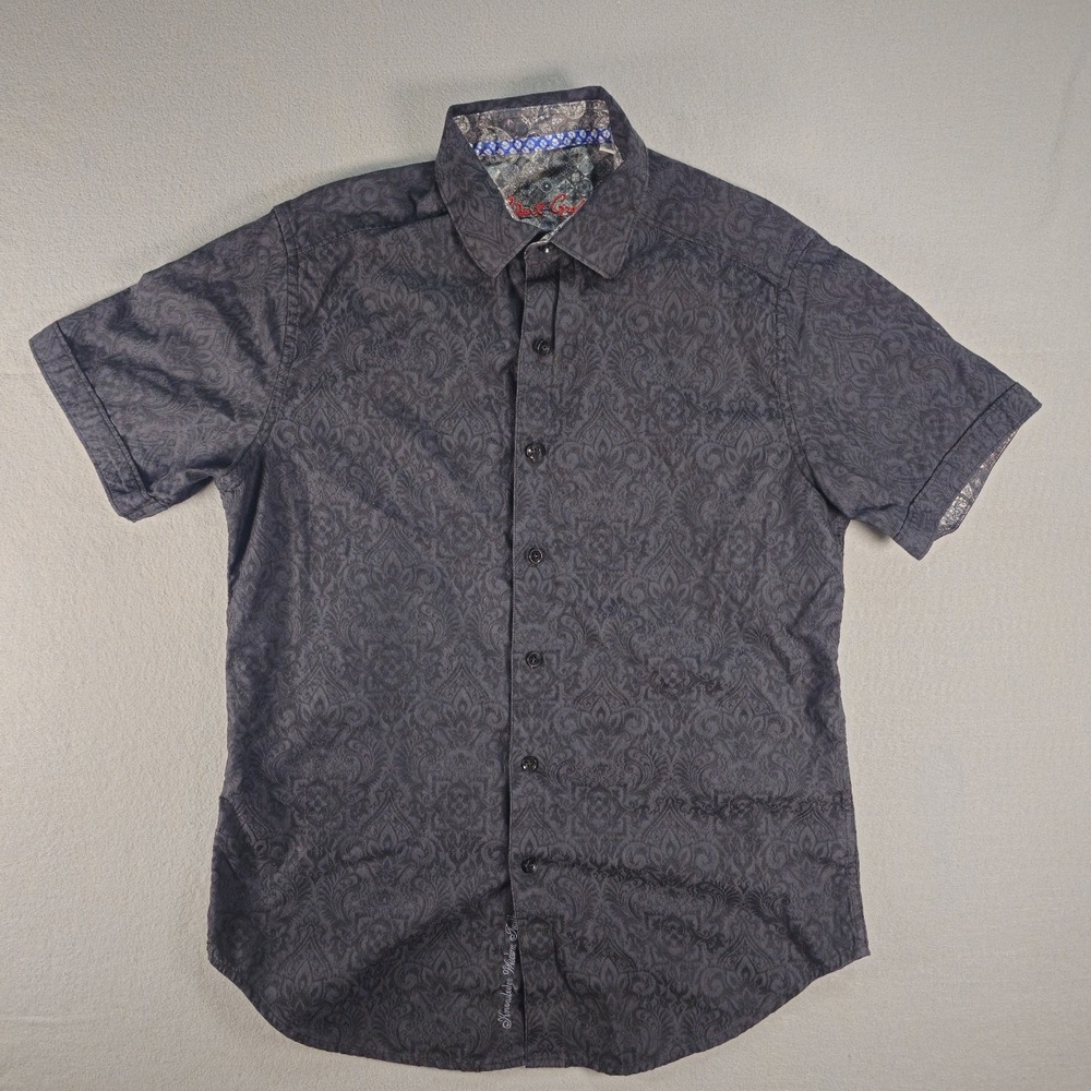 Robert Graham Men's Small Black Paisley Jacquard Short Sleeve Button Up Shirt